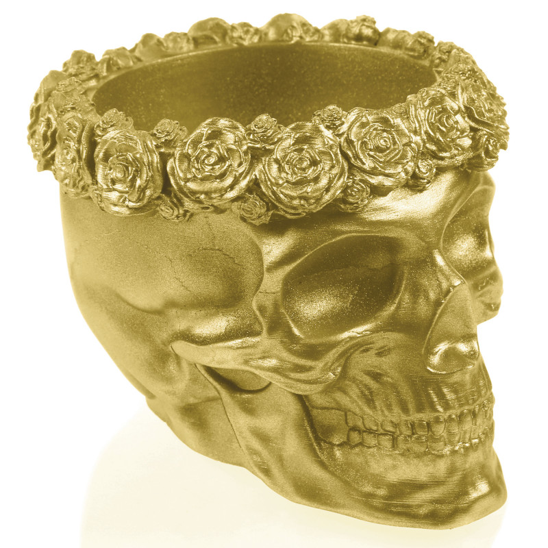 Concrete Flower Pot Skull Flowers Ø9cm Classic Gold