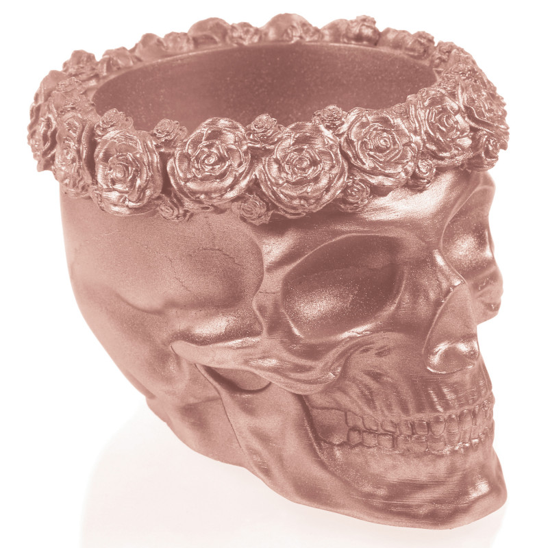 Concrete Flower Pot Skull Flowers Ø9cm Rose Gold