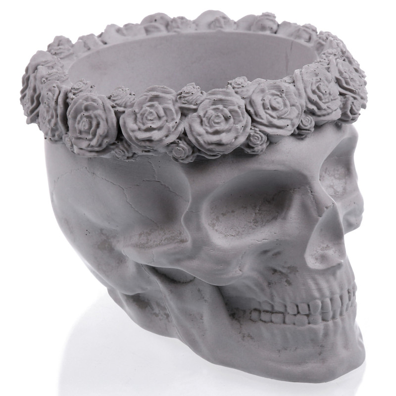 Concrete Flower Pot Skull Flowers Ø11cm No Colour