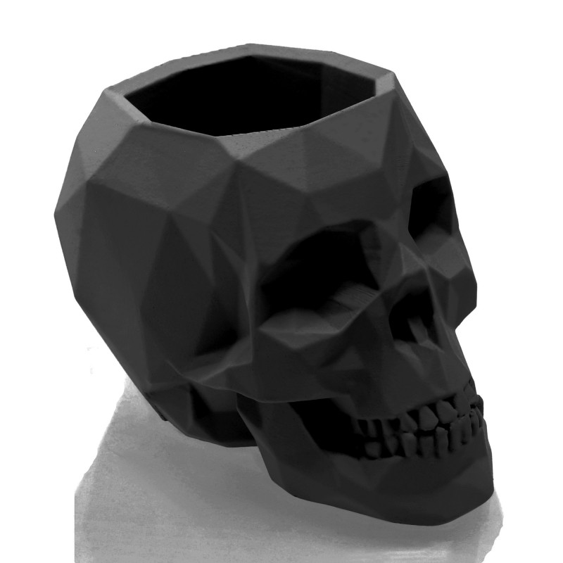 Concrete Flower Pot Skull Low-Poly Ø5cm Black Matt