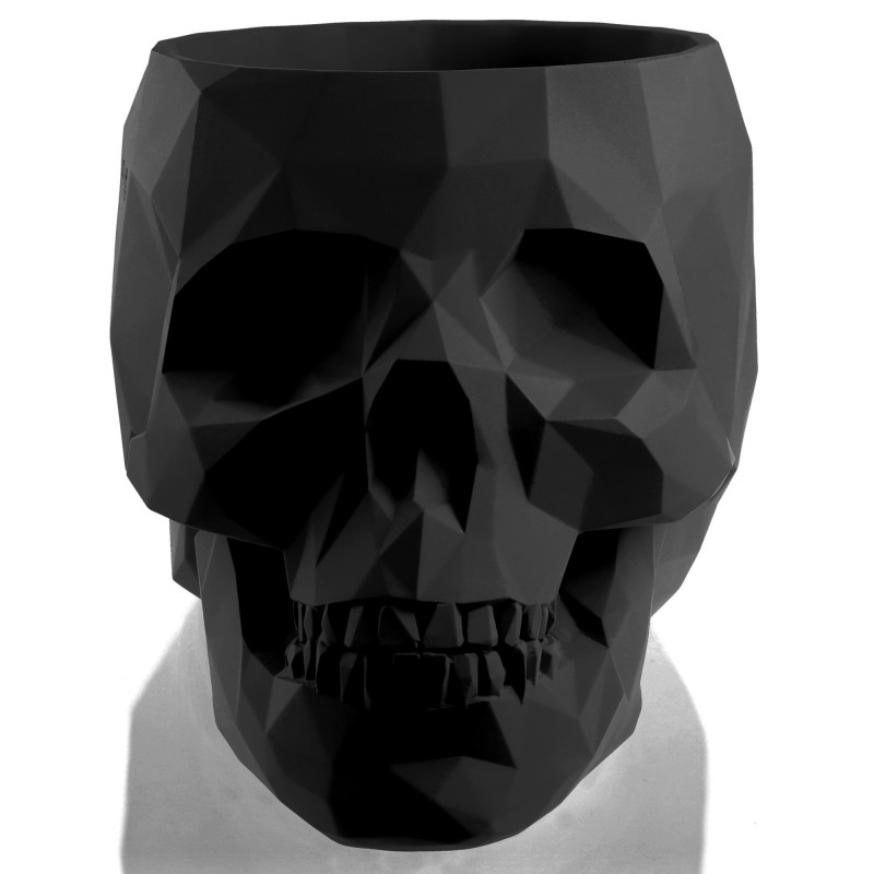 Concrete Flower Pot Skull Low-Poly Ø24cm Black Matt