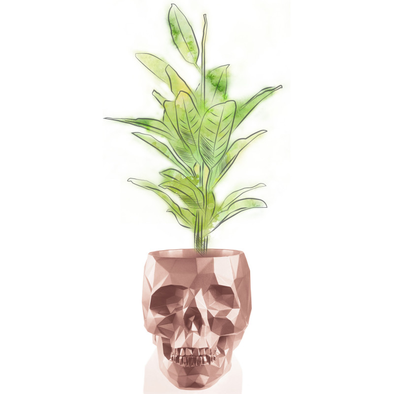 Concrete Flower Pot Skull Low-Poly Ø24cm Rose Gold