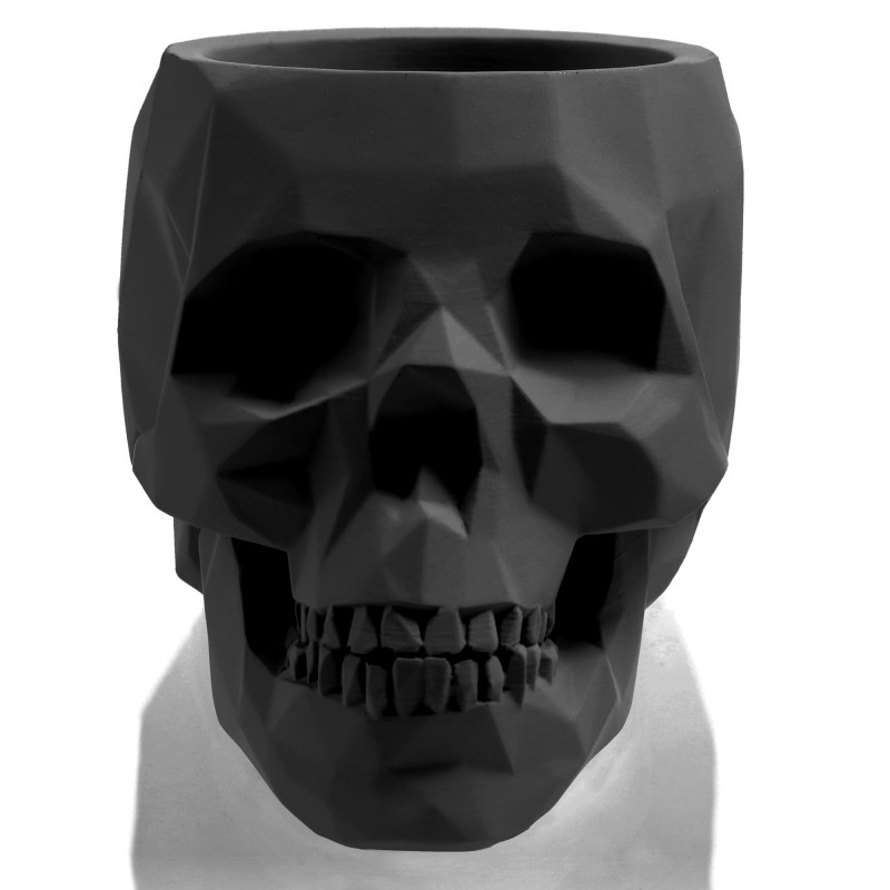 Concrete Flower Pot Skull Low-Poly Ø7,6cm Black Matt