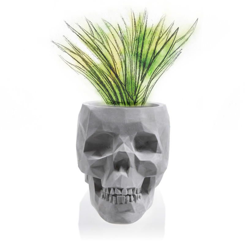 Concrete Flower Pot Skull Low-Poly Ø11cm No Colour