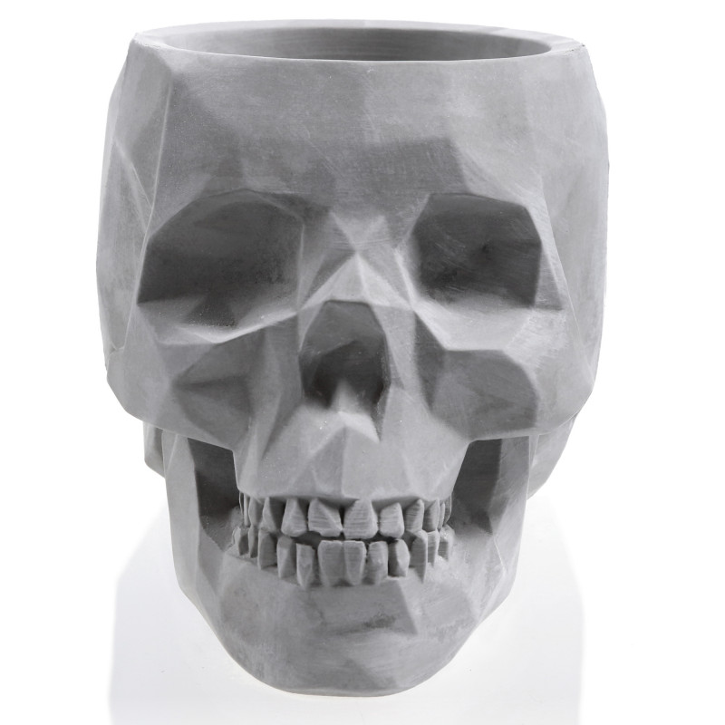 Concrete Flower Pot Skull Low-Poly Ø11cm No Colour