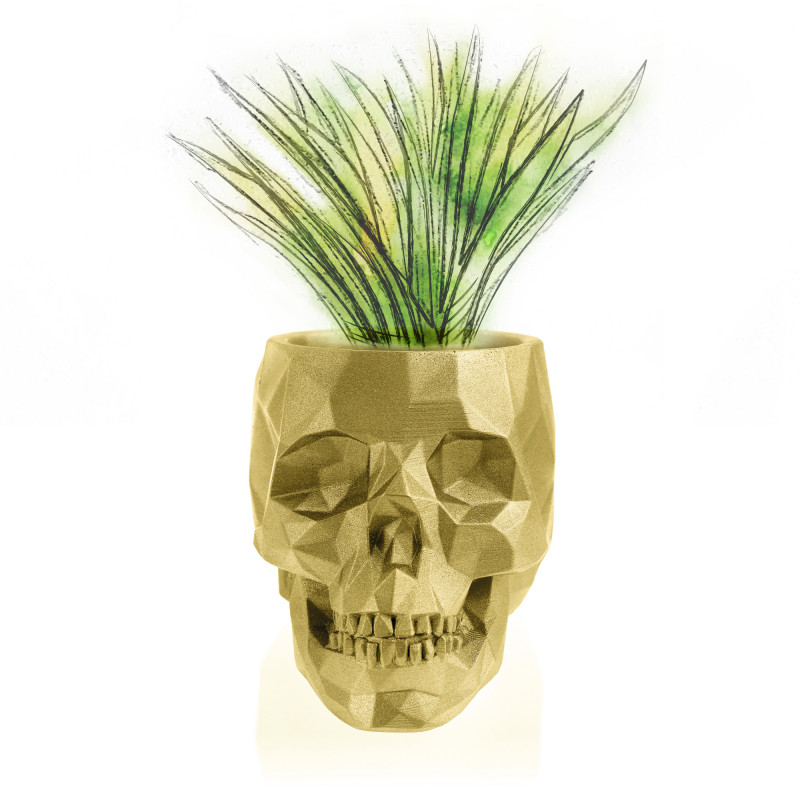 Concrete Flower Pot Skull Low-Poly Ø11cm Classic Gold