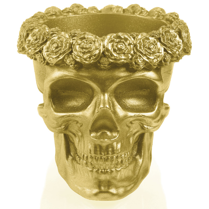 Concrete Flower Pot Skull Flowers Ø9cm Classic Gold