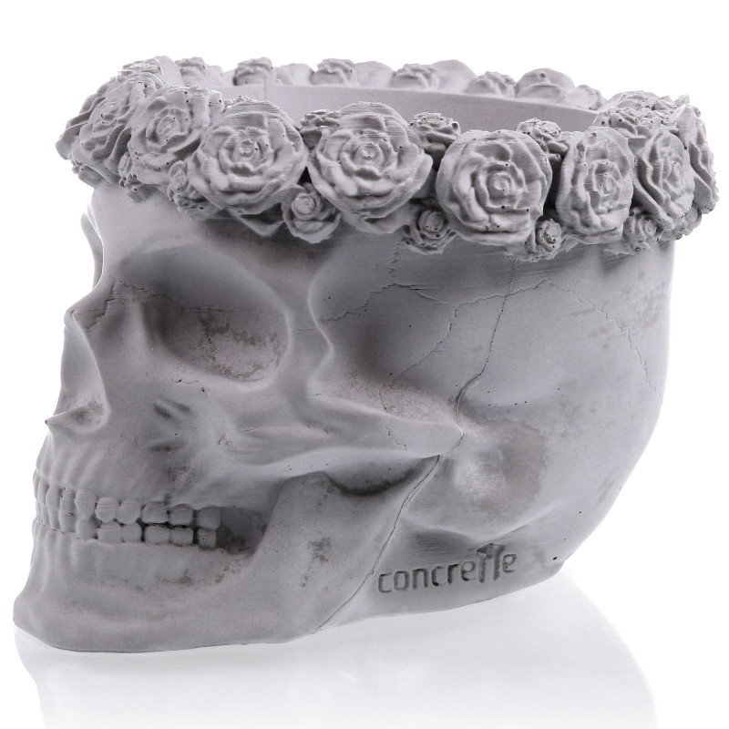 Concrete Flower Pot Skull Flowers Ø9cm No Colour