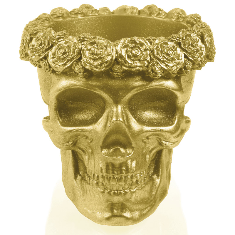 Concrete Flower Pot Skull Flowers Ø11cm Classic Gold