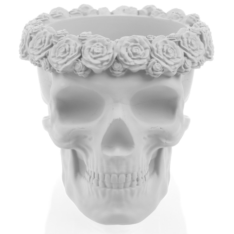 Concrete Flower Pot Skull Flowers Ø11cm White Matt