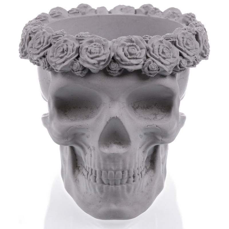 Concrete Flower Pot Skull Flowers Ø11cm No Colour