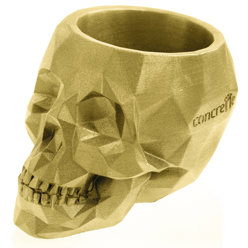 Concrete Flower Pot Skull Low-Poly Ø11cm Classic Gold